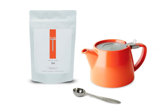 Teapot, tea spoon & one bag of loose-leaf tea